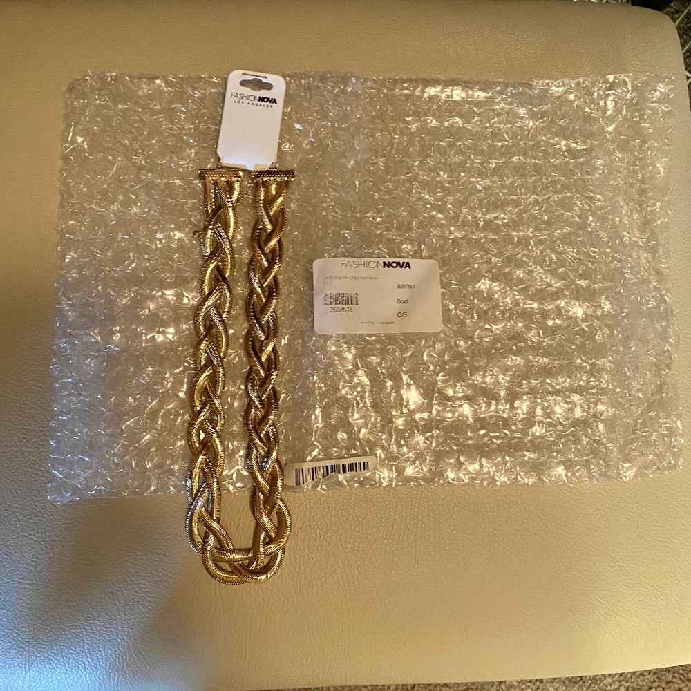 Fashion Nova chunky gold tone necklace.